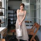Sleeveless Floral Print Chiffon Dress Beige - One Size