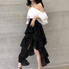 Cold-shoulder Ruffle Top / Tiered Asymmetric Skirt