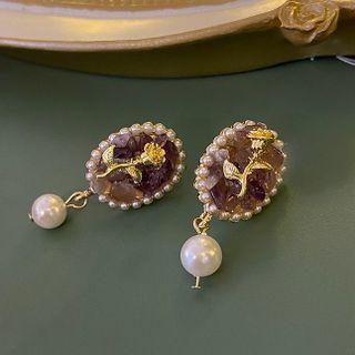 Beaded Rose Drop Earring / Clip-on Earring
