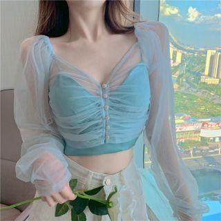 Shirred Mesh Crop Top / Camisole Top / Set