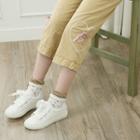 Lace-up Frilled Cropped Pants Beige - One Size