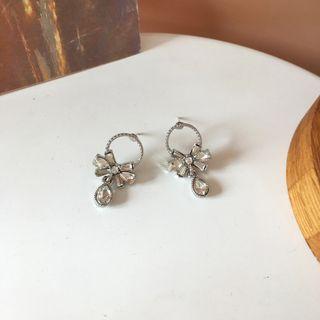 Rhinestone Drop Earring 1 Pair - Ear Studs - Silver - One Size