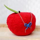 Silver Bead Ribbon Short Necklace(blue)