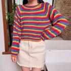 Rainbow Striped Wool Blend Sweater Red - One Size