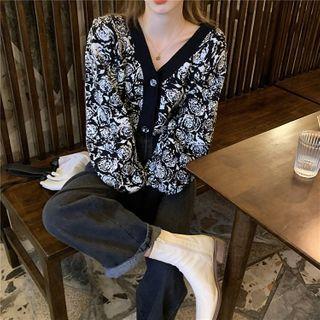 V-neck Printed Floral Cardigan