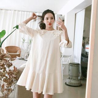 Crochet-collar Ruffle-hem Dress