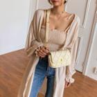 Balloon-sleeve Smocked-cuff Long Cardigan