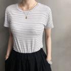 Round-neck Slim-fit Striped T-shirt