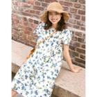 Half-placket Floral Pattern Shift Dress