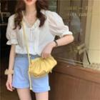 Puff-sleeve Ruffle Trim Pintuck Blouse