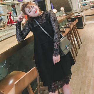 Set: Lace Dress + Denim Pinafore Dress