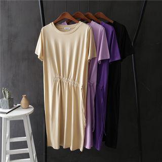 Plain Short-sleeve Drawstring T-shirt Dress