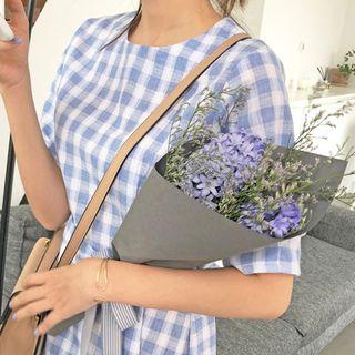 Gingham Midi Flare Dress Light Blue - One Size