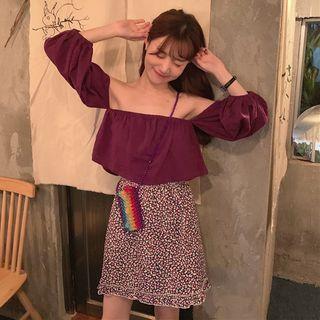 3/4-sleeve Top / Floral A-line Mini Skirt