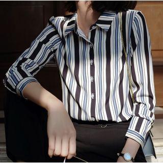 Striped Shirt / Cropped Straight-fit Pants / Set