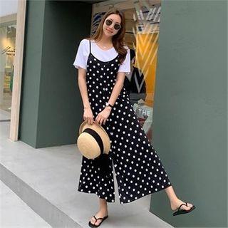 Set: Round-neck T-shirt + Polka-dot Jumpsuit Dotted - One Size