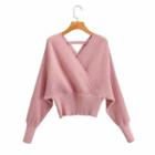 V-neck Cropped Sweater Pink - One Size