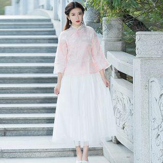 Traditional Chinese Set: 3/4-sleeve Top + Midi Skirt