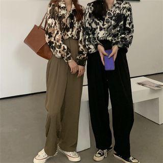 Long-sleeve Printed Shirt / Wide-leg Dress Pants