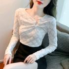 Long-sleeve Metal-accent Lace Top