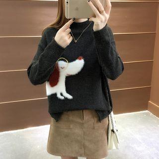 Dog Mock Neck Knit Pullover