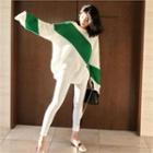 Color-block Slit Detail-sleeve Knit Top