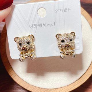 Rhinestone Bear Stud Earring 1 Pair - Gold - One Size