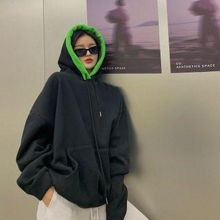 Color Block Long-sleeve Plain Hoodie