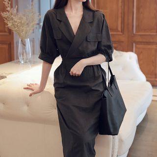 Short-sleeve Collared Wrapped Dress