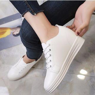 Plain Faux-leather Hidden Wedge Sneakers