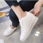 Plain Faux-leather Hidden Wedge Sneakers