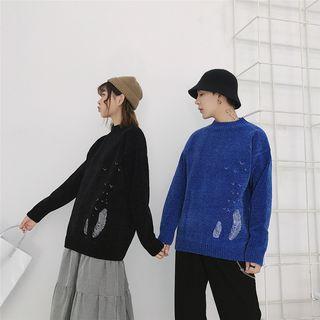 Couple Matching Feather Embroidered Mock-neck Sweater