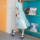 Short-sleeve Iridescent A-line Wrap Shirtdress