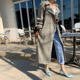 Belted Glen-plaid Trench Coat Gray - One Size