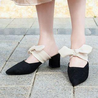 Ribbon Chunky-heel Pointy-toe Mules