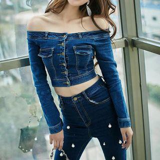 Off-shoulder Long-sleeve Denim Jacket