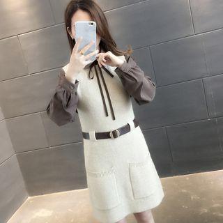 Set: Long-sleeve Shirt + Sleeveless Midi Knit Dress