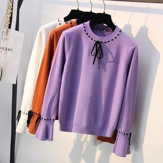 Bell-sleeve Contrast-trim Sweater