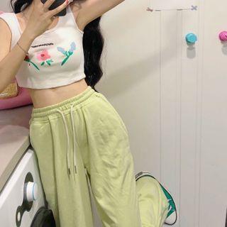 Flower Print Crop Tank Top / Wide Leg Pants