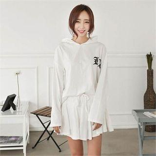 Set: Lettering-detail Hooded Top + Inset-shorts Skirt