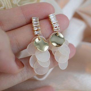 Rhinestone Drop Earring 1 Pair - Gold & Off-white - One Size