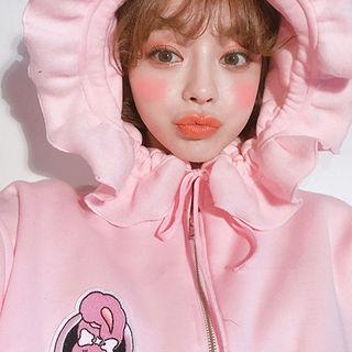 Esther Loves Chuu Bunny Frilled Zip Hoodie Pink - One Size