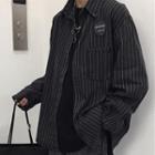 Long-sleeve Striped Denim Shirt Stripe - Black - One Size