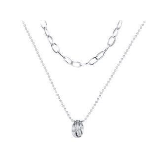 Simple And Fashion Geometric Double Layer 316l Stainless Steel Necklace Silver - One Size