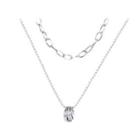 Simple And Fashion Geometric Double Layer 316l Stainless Steel Necklace Silver - One Size