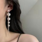 Faux Pearl Fringed Earring 1 Pair - Faux Pearl Earring - Women - Silver Pin - White - One Size