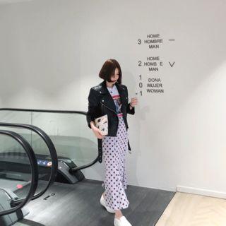 Ruffle-hem Dotted Long Skirt