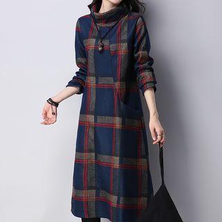 Plaid Turtleneck Long Sleeve Dress
