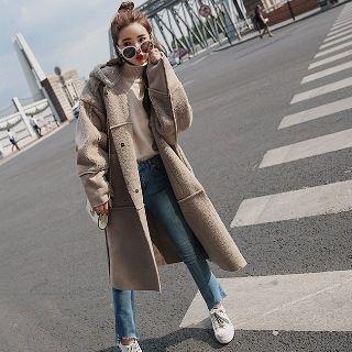 Hooded Panel Fleece Long Jacket