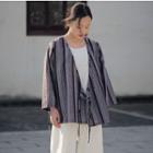Striped Front-tie Jacket As Shown In Figure - One Size